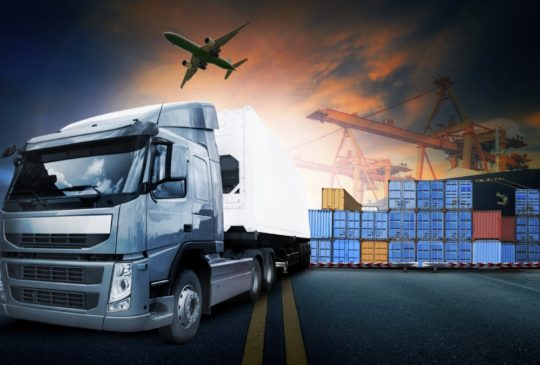 container truck ,ship in port and freight cargo plane in transport and import-export commercial logistic ,shipping business industry
